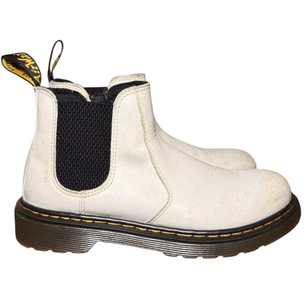 Dr Martens 2976 J Kids White Leather Chelsea Boots Zip Size US 3 UK 2 EU 34 Read